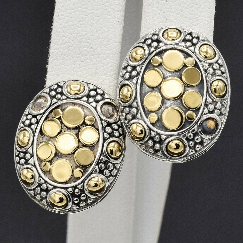 *SOLD* John Hardy Sterling Silver / 18K Yellow Gold Jaisalmer Dot Earrings - Picture 1 of 8